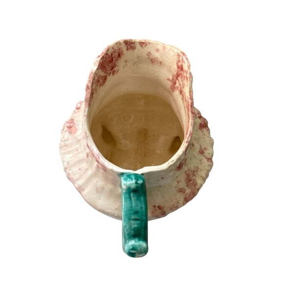 Great Bay Pottery Handcrafted Pink Spongeware Creamer Pitcher with Green Handle - Picture 5 of 11